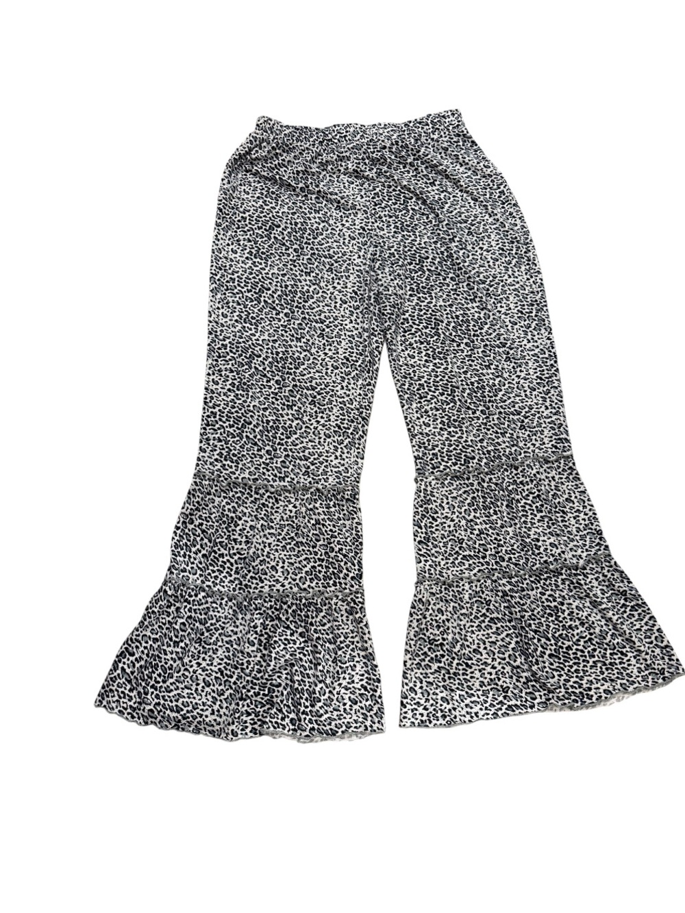 Tickled Teal Black & White Leopard Ruffle Wide-Leg Pants